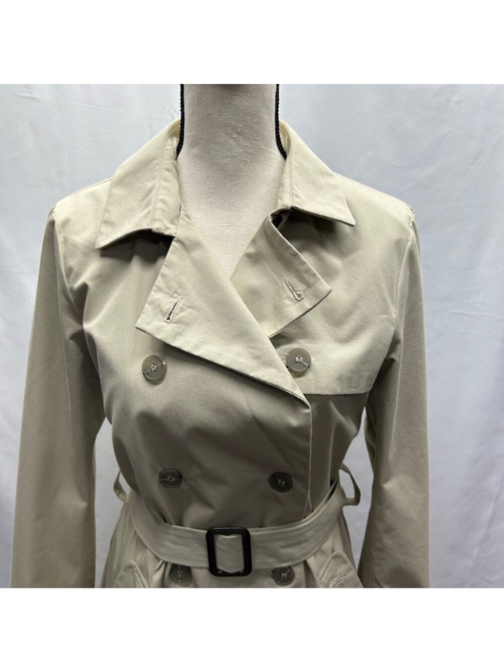 Lacoste Vintage Womens Beige Double-Breasted Trench Coat With Belted Waist & Bac - Picture 10 of 16